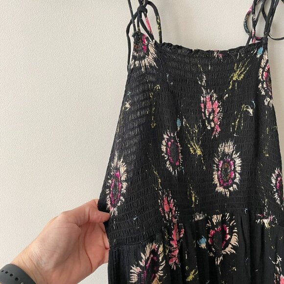 Free People Garen Party Floral Print Smocked Tiered Casual Maxi Dress Black XS - Picture 4 of 9